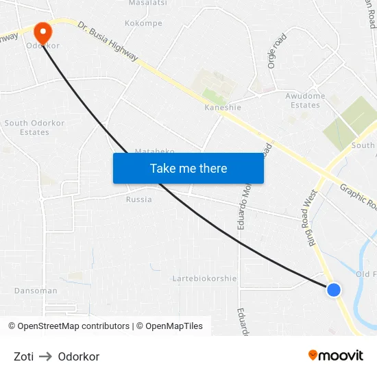 Zoti to Odorkor map