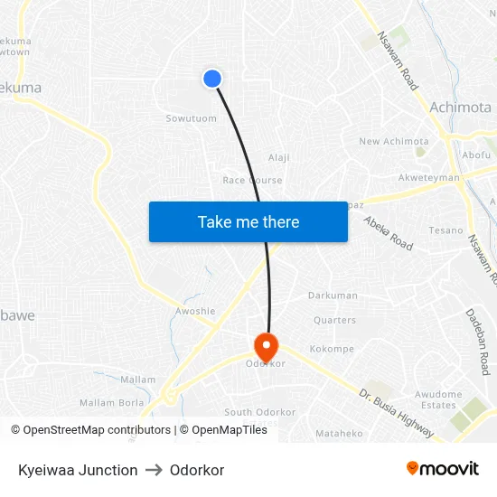 Kyeiwaa Junction to Odorkor map