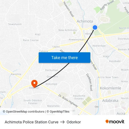 Achimota Police Station Curve to Odorkor map
