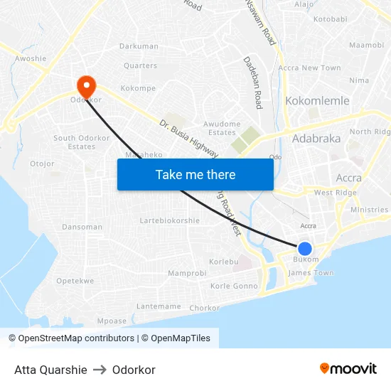 Atta Quarshie to Odorkor map