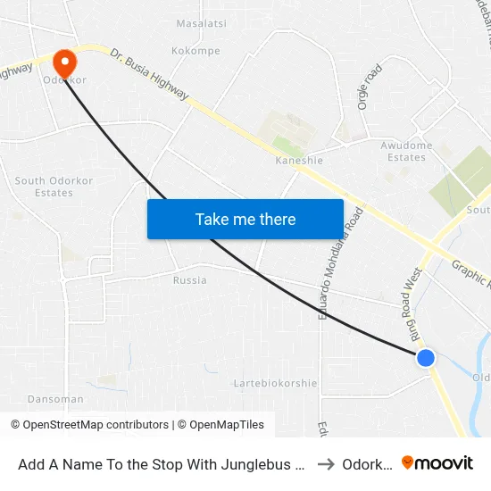 Add A Name To the Stop With Junglebus App to Odorkor map