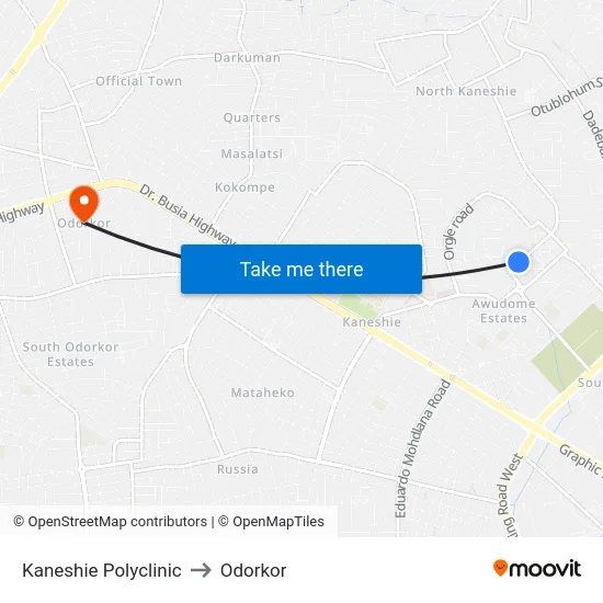 Kaneshie Polyclinic to Odorkor map