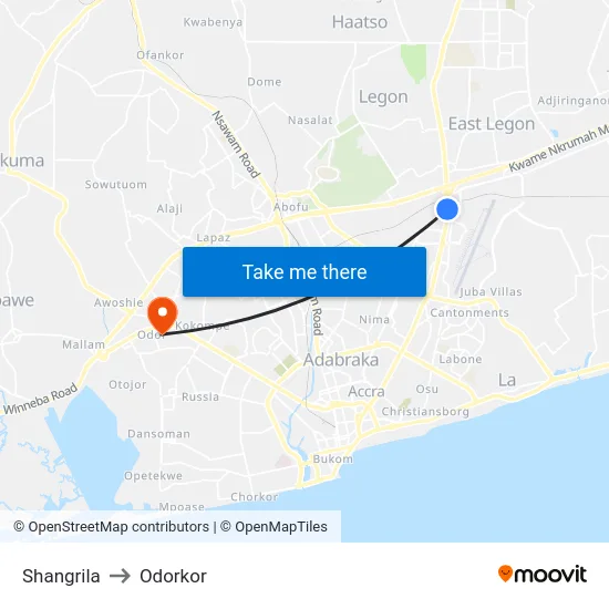 Shangrila to Odorkor map