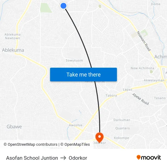 Asofan School Juntion to Odorkor map