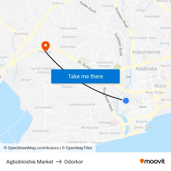 Agbobloshie Market to Odorkor map