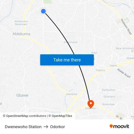 Dwenewoho Station to Odorkor map