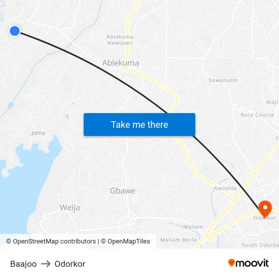 Baajoo to Odorkor map