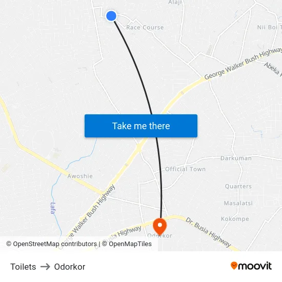 Toilets to Odorkor map
