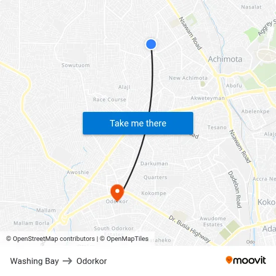 Washing Bay to Odorkor map