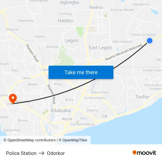 Police Station to Odorkor map