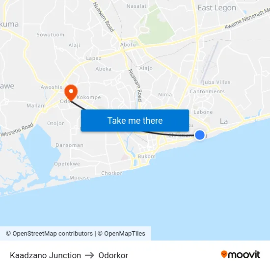 Kaadzano Junction to Odorkor map
