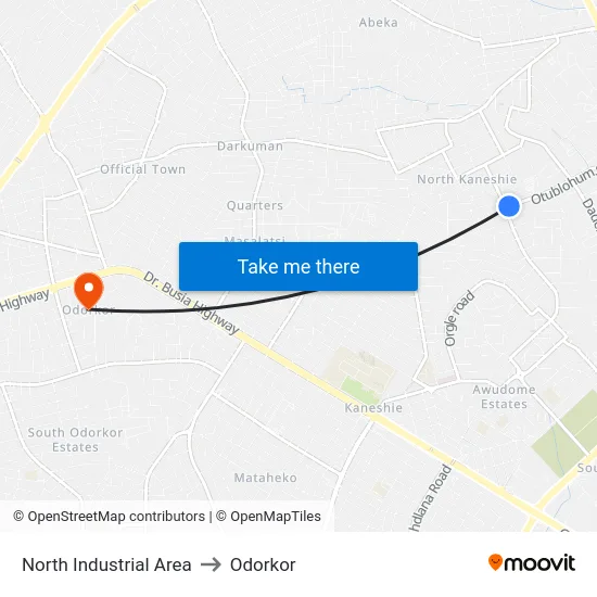 North Industrial Area to Odorkor map