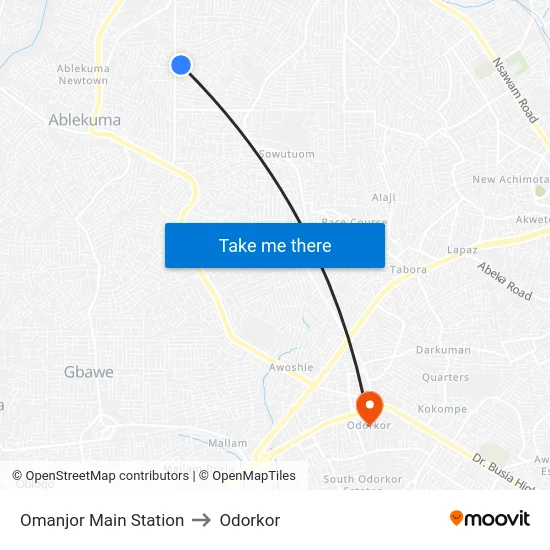 Omanjor Main Station to Odorkor map