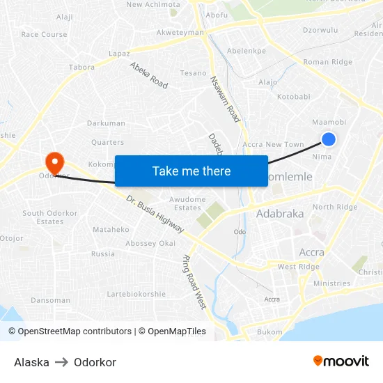 Alaska to Odorkor map