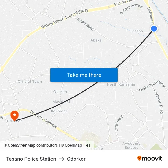 Tesano Police Station to Odorkor map