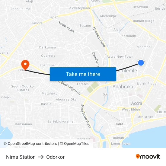 Nima Station to Odorkor map