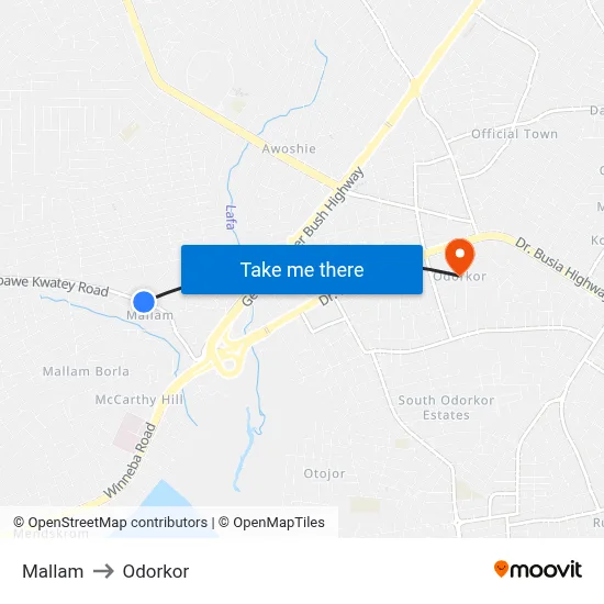 Mallam to Odorkor map