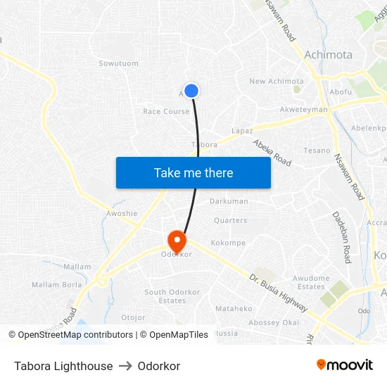 Tabora Lighthouse to Odorkor map