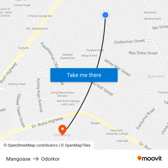 Mangoase to Odorkor map