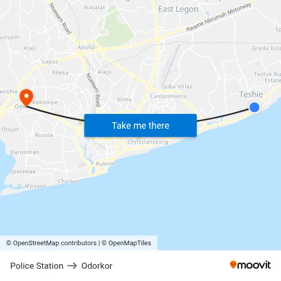 Police Station to Odorkor map