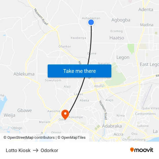 Lotto Kiosk to Odorkor map