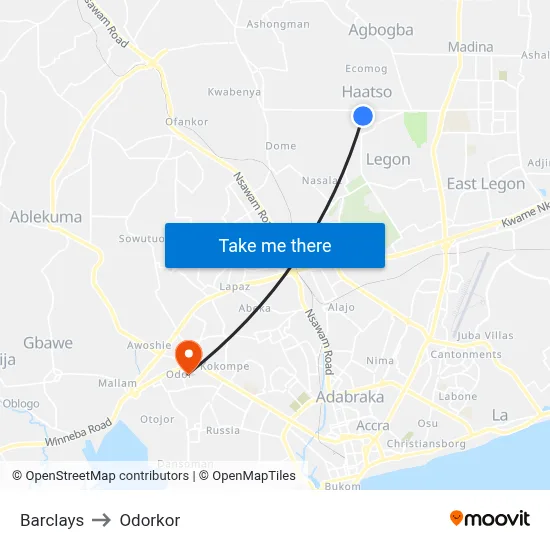 Barclays to Odorkor map