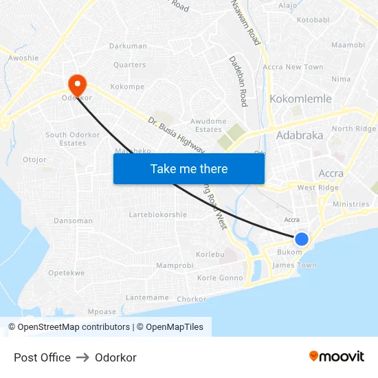 Post Office to Odorkor map