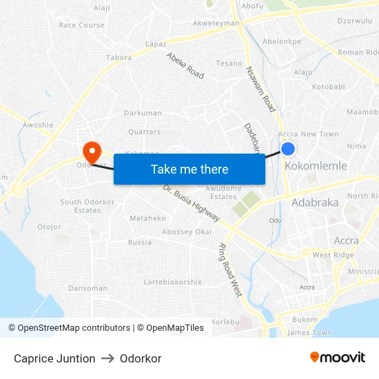 Caprice Juntion to Odorkor map