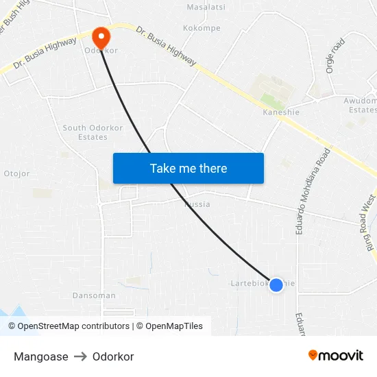 Mangoase to Odorkor map