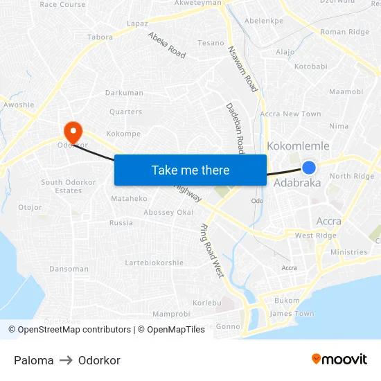 Paloma to Odorkor map