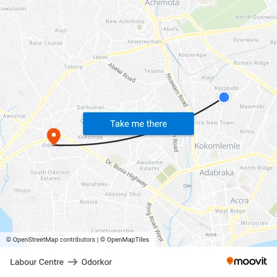Labour Centre to Odorkor map