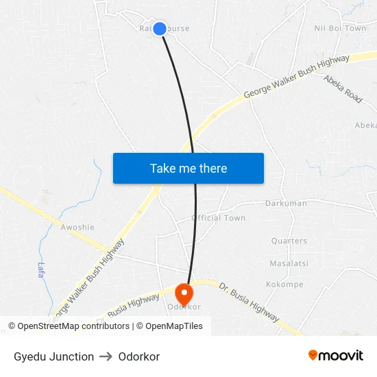 Gyedu Junction to Odorkor map