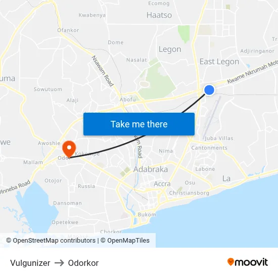 Vulgunizer to Odorkor map