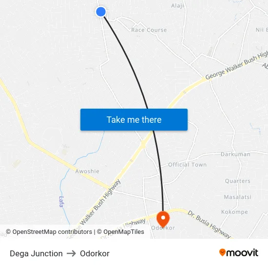 Dega Junction to Odorkor map