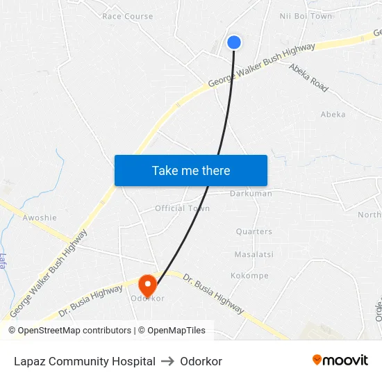 Lapaz Community Hospital to Odorkor map