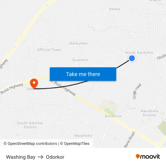 Washing Bay to Odorkor map