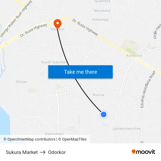 Sukura Market to Odorkor map