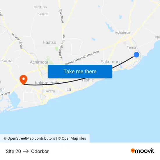 Site 20 to Odorkor map