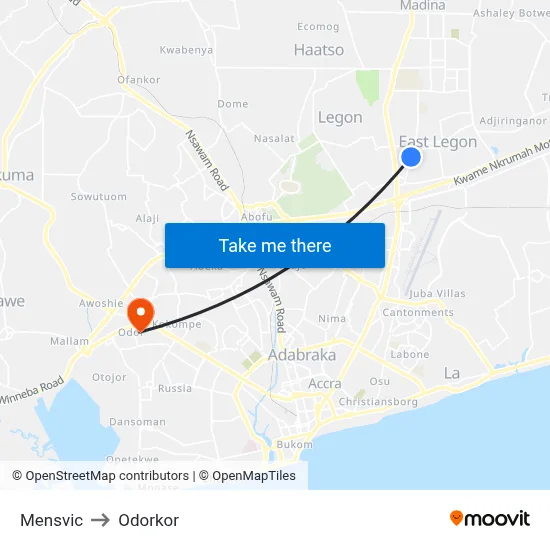 Mensvic to Odorkor map