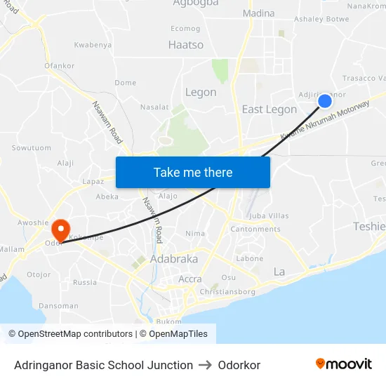 Adringanor Basic School Junction to Odorkor map