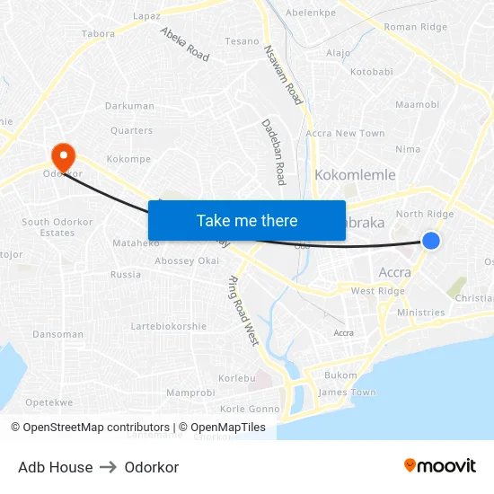 Adb House to Odorkor map