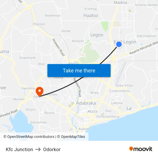 Kfc Junction to Odorkor map