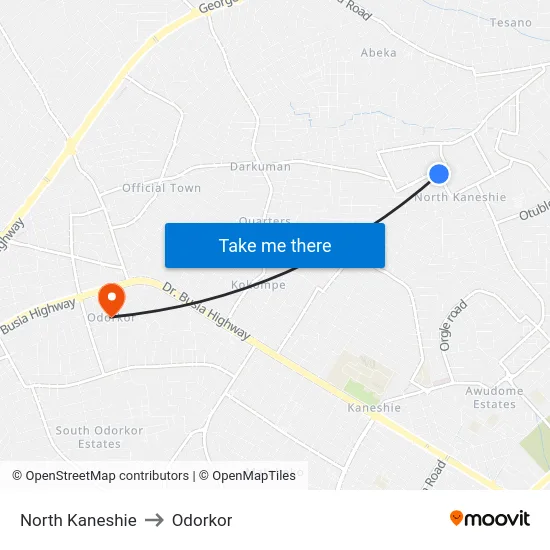North Kaneshie to Odorkor map