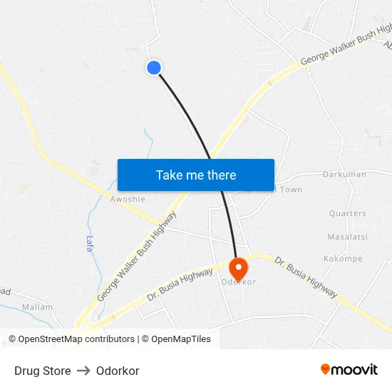 Drug Store to Odorkor map