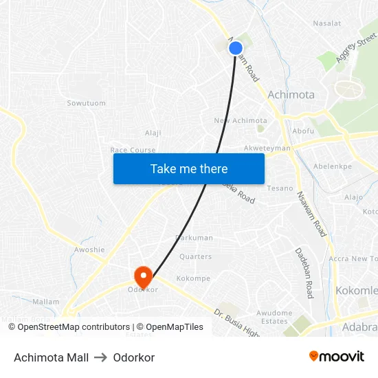 Achimota Mall to Odorkor map