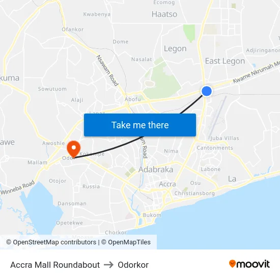 Accra Mall Roundabout to Odorkor map