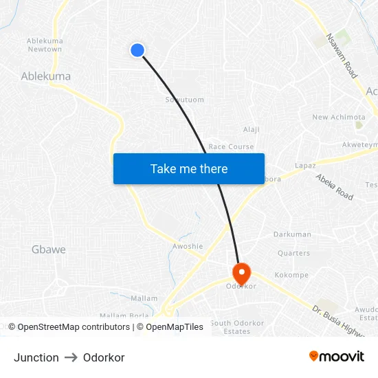 Junction to Odorkor map