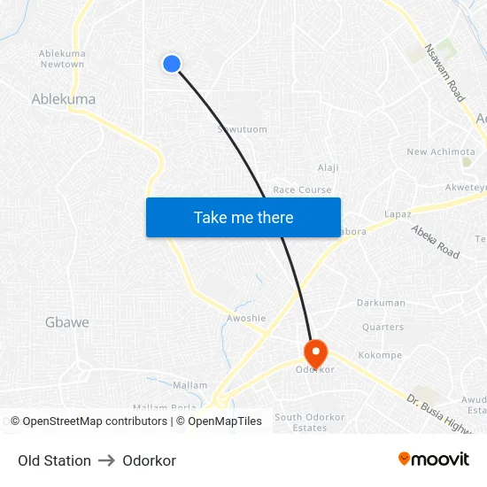 Old Station to Odorkor map