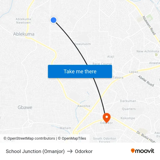 School Junction (Omanjor) to Odorkor map