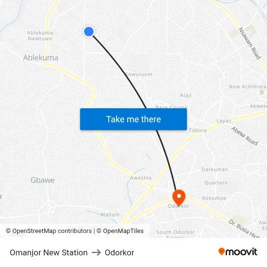 Omanjor New Station to Odorkor map